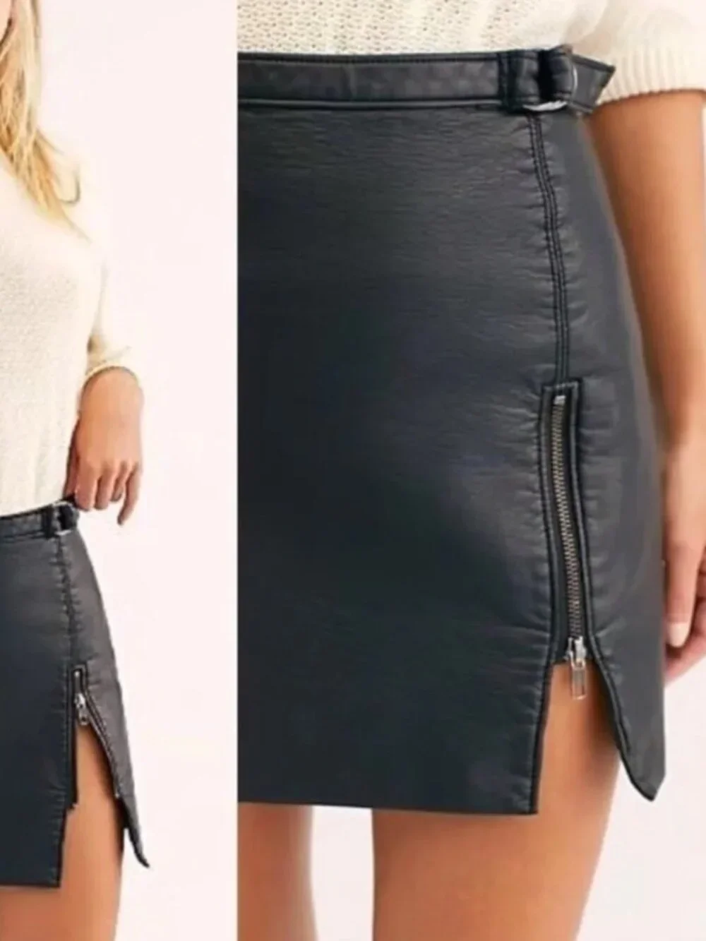 Free People Women's "Midnight Magic" Faux Leather Mini Skirt In Black - Size 8 - Picture 2 of 9